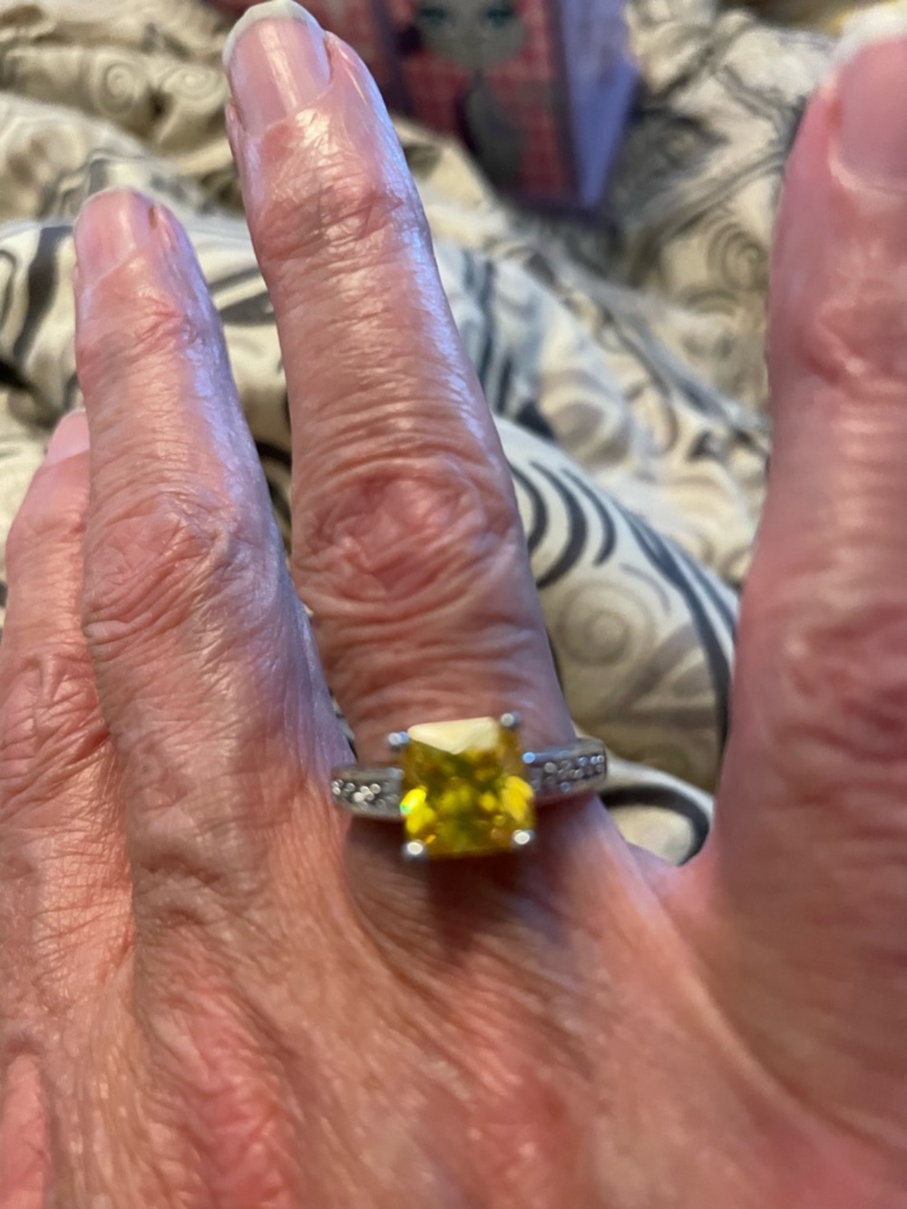 Yellow Square-Cut Stone Ring with Silver Band